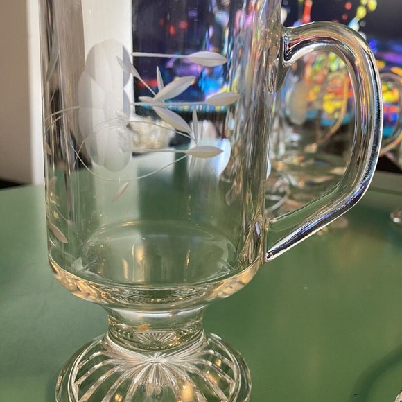 4 Set Princess house Floral Etched footed irish coffee mugs - Picture 2 of 11